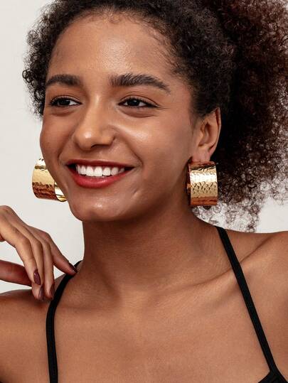 Wide Face Exaggerated Design C Shaped Hoop Earrings Jewelry Vintage Elegant Style For Women Daily,Hoop Earrings For Women