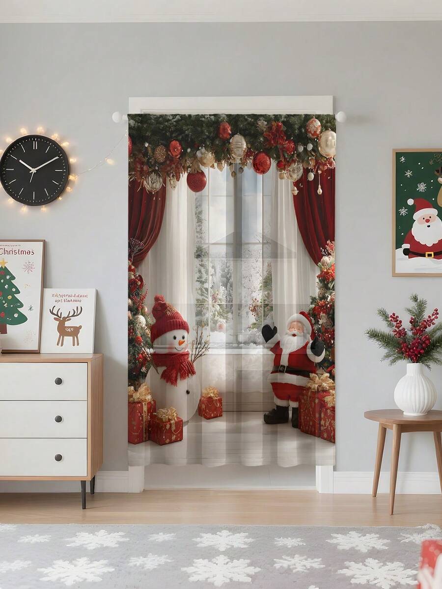 1 Stück Weihnachtskugel & Elementmuster hochwertige dekorative Gardinenstange zum Aufhängen, ganzjährig verwendbar, für Außen, Pavillon, Schlafzimmer, Küche, Büro, Arbeitszimmer, Wohnzimmer - halbtransparenter Vorhang (Stoffgewicht 100g) Wohndekoration Weihnachtsdekorationen Raumdekoration Weihnachtsdekorationen Zuhause - Verschiedenfarbig - Übersicht 1