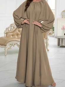 1 件纯色 Nida 面料 Abaya，无头巾，宽松舒适，适合所有人胸围，适合女性日常穿着 - 多色 - 查看 9