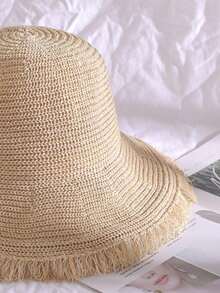 1 件女士春夏草帽，大帽檐沙滩防晒帽，适合度假和户外