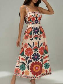Missord Women's Sleeveless Crinkle Waist Dress: Casual Floral Print Holiday Style - 紅色 - 查看 9