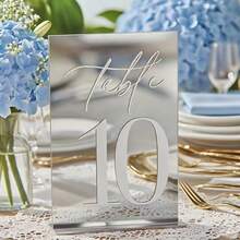 Wedding Table Number C Position! Gold/Silver Mirror Acrylic Material With Stand, Numbered 1-40 Available, Helps Guests Quickly Find Seats, Witness The Romance And Thoughtfulness Of The Wedding With Exquisite Table Numbers, Luxurious Feel, Serves As Seating Guide And Adds Upscale Ambiance To The Wedding Venue - Multicolor - View 13