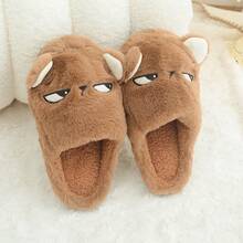 Cute Cartoon Cat Plush Warm Thick Sole Indoor Slippers For Men, Couple Slippers For Winter - Brown - View 7
