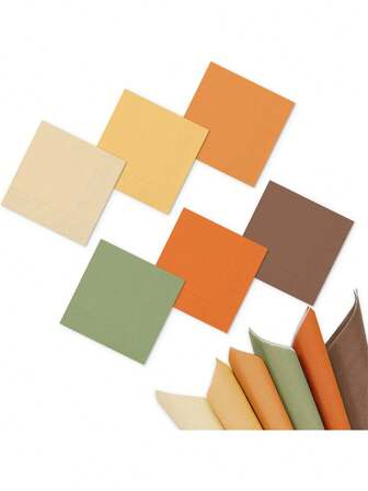 60/120Pcs Fall Cocktail Napkins Brown Orange Green Nude Disposable Napkins 6 Autumn Color Paper Beverage Napkin For Fall Harvest Thanksgiving Party Supplies