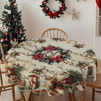 1/36 st julkrans, jultomten, älg, julklockor, mönstrad bordsdekorationsduk - 100 % polyester rektangulär rund bordsduk med prägling, lämplig för högtidsfester, familjesammankomster, festlig atmosfärsdekoration
