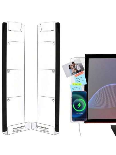 2 件显示器备忘板、时尚多功能实用亚克力透明便签架、纸张收纳架、电脑显示器消息备忘屏幕纸架、备忘本、留言板、电脑屏幕粘板、夹式透明消息多功能便签板、手机支架、适用于家庭、办公室、书桌、厨房、冰箱、办公桌、客厅