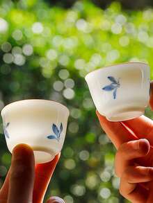 1/2/4件手绘陶瓷蝴蝶兰花茶杯，优雅中式香薰杯，个人茶杯，茶具单杯，春节礼物，商务礼品 - 彩色 - 查看 2