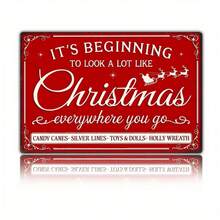 [2D Flat] Vintage Christmas Metal Sign - 20.32cm X 30.48cm Rustic Aluminum Wall Decor With "It'S Beginning To Look A Lot Like Christmas" Design, Waterproof & Weather-Resistant, Pre-Drilled For Easy Hanging - Perfect For Kitchen, Coffee Shops, Bars & Farmhouses, Holiday Wall Decor | Vintage Christmas Sign | Weatherresistant Decor, Christmas Decor, Perfect For Room Decor - Multicolor - View 5