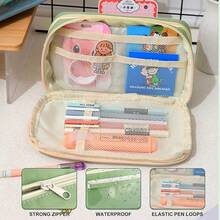 Estuche para Lápices de Gran Capacidad,Cartucheras Escolares,con 2 Notas Autoadhesivas,Estuche de Lápices con Compartimento Expandible,Organizador de Papelería para el Trabajo de Oficina Escolar - VERDE - Ver 5