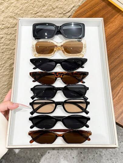 Juego de 8 gafas de moda sencillas para mujeres - Montura de plástico con lentes de PC, gafas decorativas básicas de unicolor casual, hechas de material de PC de calidad, adecuadas para cualquier forma de rostro, accesorio de moda para uso diario, mejor opción para regalos de vacaciones