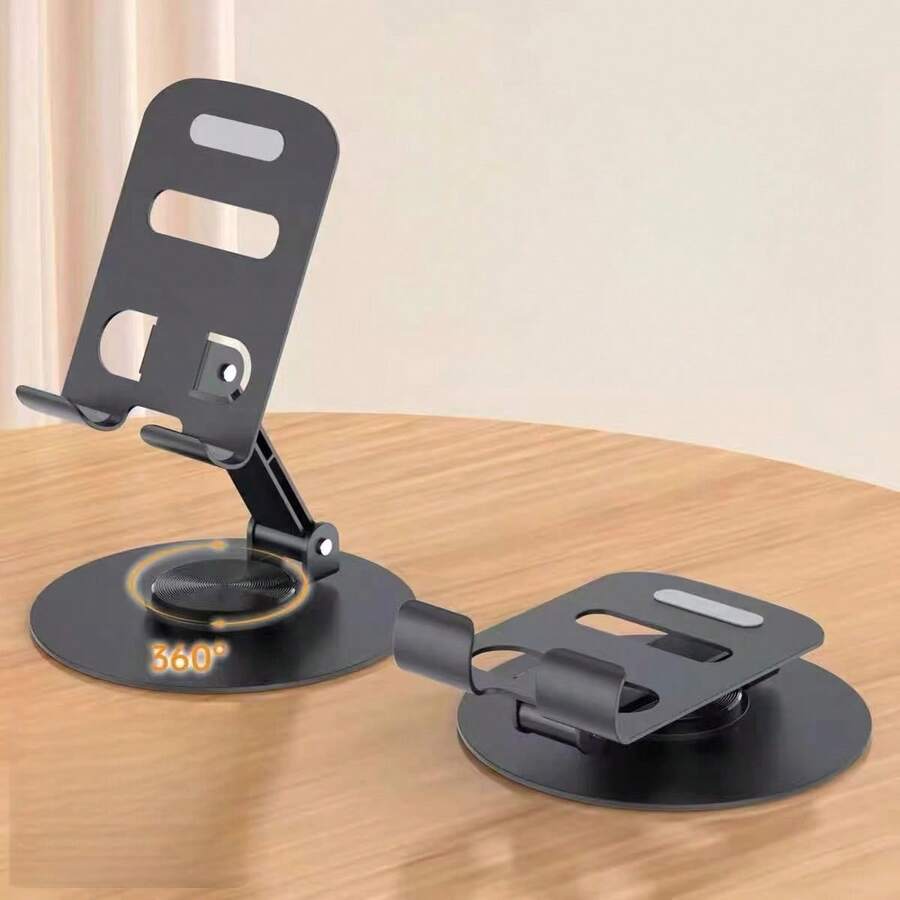 Soporte de teléfono móvil ajustable de aluminio de 360° giratorio - Ajuste universal, portátil y diseño ergonómico para una visualización cómoda - Negro - Ver 1