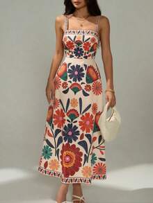 Missord Women's Sleeveless Crinkle Waist Dress: Casual Floral Print Holiday Style - 紅色 - 查看 6