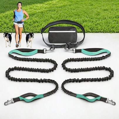 Hands-Free Dog Leash With Reflective Waist Pouch, Retractable Elastic Pet Leash For Walking, Running, Hiking