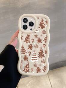 1 件圣诞树、姜饼人和雪花印花哑光纹理波浪边相机孔手机壳，兼容 16 Pro Max、14、13、12、11 Pro Max、XS Max、X、XR、8、7、Plus 和 Galaxy A15、S21 FE 5G、A05、S25 系列，防震，适合作为生日礼物，适合女朋友、男朋友或个人使用 - 彩色 - 查看 3