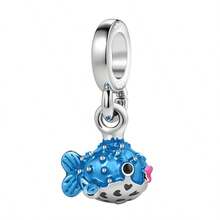1pc Silver Color Blue Ocean Series, Flower, Butterfly, Heart, Bowknot, Earth, Moon, Stars, Moon Oil Painting, Hot Air Balloon, Small Fish, Octopus, Turtle, Jellyfish, Dragon-Shaped Pendant Charm Fit Original Bracelet Necklace Pendant Beads For Diy Jewelry Making Perfect For Women Girl Daily Wear Accessories - Blue - View 16