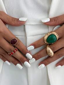 Set de 4 anillos de joyería de metal con gemas geométricas en estilo bohemio, un regalo versátil para fiestas, bodas y ocasiones casuales para mujeres y parejas