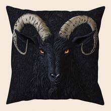 1 vỏ gối in phẳng 2D phong cách cổ điển hình con dê, thêu giả 18x18 inch, vải polyester nhung ngắn, in một mặt, khóa kéo, có thể giặt bằng máy, dùng cho ô tô, nhà, phòng, trang trí tiệc chỉ có vỏ, không có ruột - màu đen - Xem 10