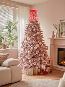 1 pièce Décoration de dessus d'arbre de Noël rose - Chapeau de Père Noël élégant avec flocons de neige, polyester durable, facile à installer, parfait pour la décoration de fête à la maison et de vacances, embellissement pour une atmosphère festive, sans piles, décorations pour sapin de Noël - Multicolore - Voir 4