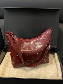 Fashionable Rivet Large Capacity Hobo Bag, Retro Shoulder Handbag, Women's Fashion Handbag And Wallet Suitable For Commuting, Y2K Connector Casual Crossbody Bag With Rivet Decoration, Adjustable Shoulder Strap, Underarm Baguette Bag, Large Capacity Retro Handheld Commuter Bag