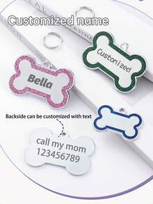 1pc Customized Text Pet Tag, Zinc Alloy Dog Anti-Lost ID Tag With Glitter Pink Circle, Customized Bone Shaped Dog Tag - Engraved For Pet Identification, Essential For Holidays/Parties