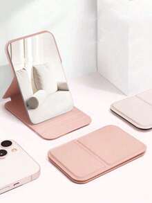 Espejo de maquillaje plegable y portátil, espejo cosmético con soporte, espejo de viaje, artículos de belleza, espejo de maquillaje de escritorio, espejo compacto de escritorio rectangular plegable de estilo sencillo, espejo de maquillaje portátil de viaje para retoque cosmético para mujer y niña como regalo