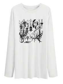 Pure Cotton American Casual, Lazy Style, All-Match, Solid Color, Mid-Length, Round Neck, Loose Top, Long Sleeve T-Shirt, Women's