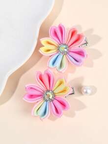 2 件装女童可爱雏菊发夹，儿童布艺鳄鱼夹发夹，幼儿日常使用小发饰