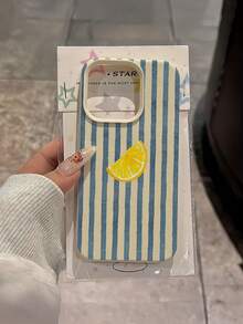 1pc White & Blue Striped Lemon Slice Pattern Full Coverage TPU Shockproof Phone Case Compatible With IPhone 16, 15, 14, 13, 12, 11 Pro Max, Series