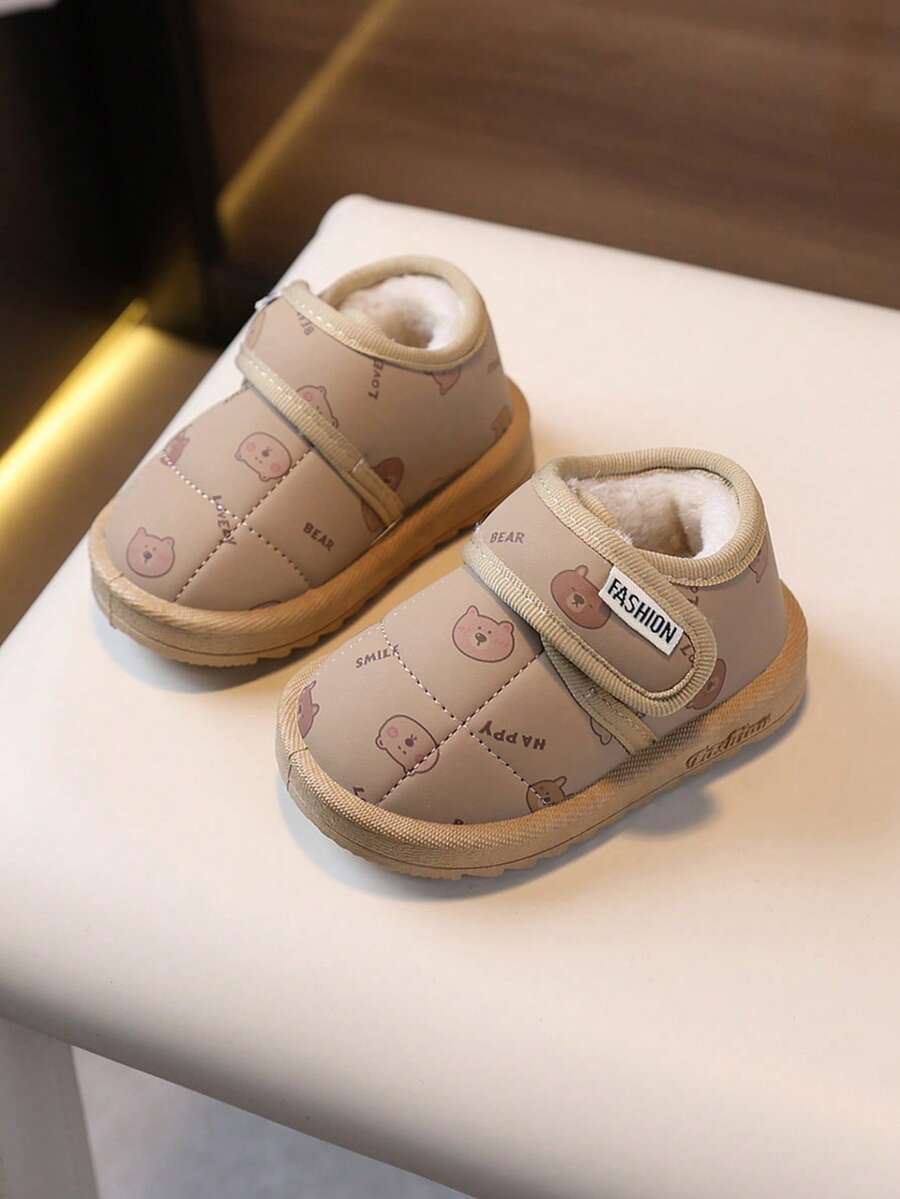 1 Pair Unisex Baby Cartoon Printed Thick Soft Sole Low-Top Snow Boots, Warm For Winter