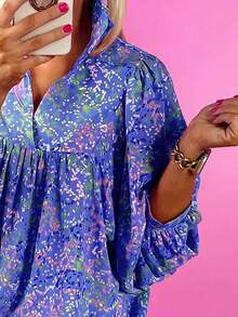 夏季时尚抽象印花长袖宽松翻领套头衫 - 彩色 - 查看 2