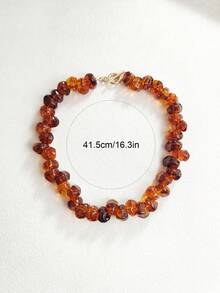 1pc Fashionable Minimalist Luxury Niche Design Amber Color Acrylic Beaded Choker Necklace, Suitable For Daily, Date, Vacation, Commute Wear