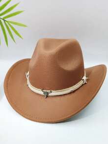 Klassischer Westernhut für Herren und Damen, Fedora Hut mit aufrollbarem Rand und Schnallengürtel
