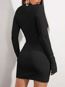 Damen Business Lässig Einfarbiges Slim Fit Langarm Kleid