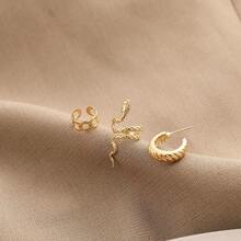 3-Piece Snake Chain Ear Cuff Set, No-Piercing Ear Climber Jewelry With Hollow Design,  C-Shaped Clip-On Earrings For Women, Bohemian Statement Ear Accessories