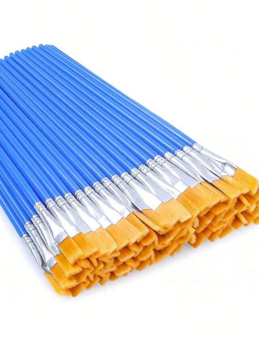 Small Paint Brushes Bulk, Anezus 50 Pcs Flat Tip Paint Brushes With Round Acrylic Paint Brushes Set Brushes Classroom Acrylic Watercolor Canvas Face Painting - Blue - View 1