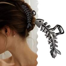 Single Black Fishbone Metal Hair Clip - Large Non-Slip Bohemian Style With Fine Hollow Design, Suitable For Women's Updos, Graduation Hairstyles, And Formal Occasions, Durable Hair Accessory - 黑色 - 查看 7