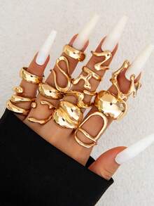 imoli Set de 15 piezas de anillos geométricos abiertos de aleación minimalista y de talla grande , un regalo de joyería de diseño único para mujeres, adecuado para todas las estaciones y ocasiones