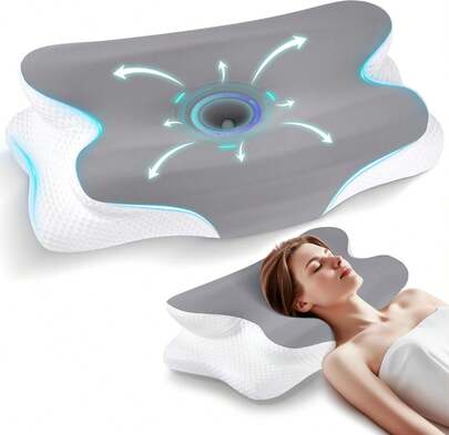 BISNIE Cervical Pillow, Memory Foam Pillow With Cooling Silk Case, Ergonomic Pillow For Neck And Should Pain Relief, Orthopedic Neck Support Contour Pillow For Side, Back And Stoh Sleepers, Gray