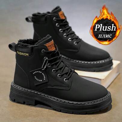 Botas de neve masculinas, calçados quentes de inverno, botas de caminhada antiderrapantes com forro de lã - ideais para atividades ao ar livre no inverno