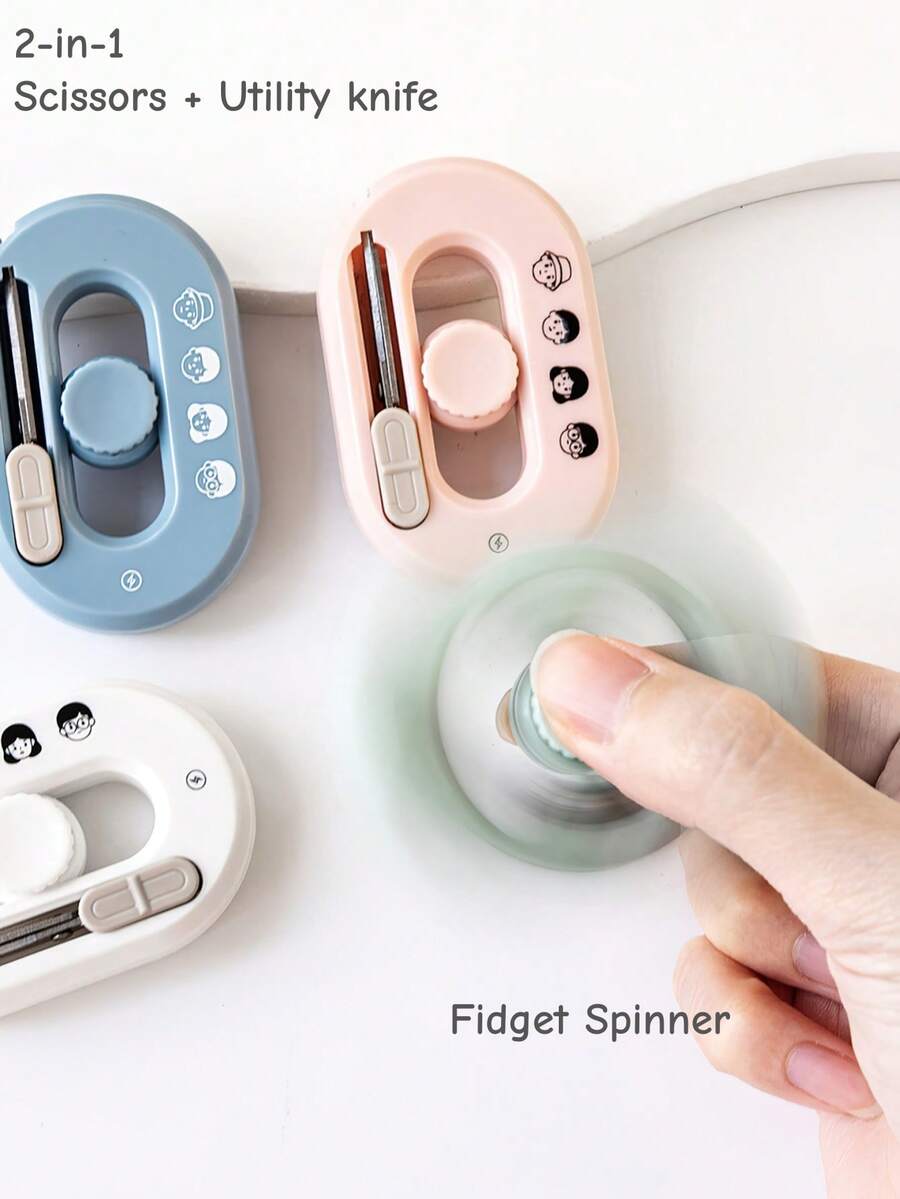 1pc Portable Scissors, Mini Finger Spinner Type 2-In-1 Utility Knife, Magnetic Blade Cutter - Envelope Knife - Scissors, Perfect For Home And Office Use, Easily Cut, Cardboards, Express Boxes And DIY Crafts, A Great Gift For Friends