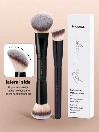 MAANGE 1支/2支装专业双头面部化妆刷，触感柔软，多功能化妆工具，带纸盒，包含散粉刷、腮红刷、遮瑕刷、晕染刷、粉底刷、修容刷、晕染刷，温和亲肤，适合所有肤质，非常适合日常使用和旅行，是送给女性和女孩的理想礼物。