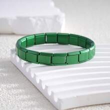 1pc Matte Stainless Steel Italian Modular Bracelet, Elastic Strap Bangle, Simple & Fashionable Daily Wear, Silver Charm Bracelet, Suitable For Women Gatherings And Unisex - Color Module - View 20