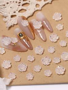 100pcs/Bag Nail Supplies Resin Rose Flower Camellia Decoration Charms Flatback 3D Nail Art Accessories