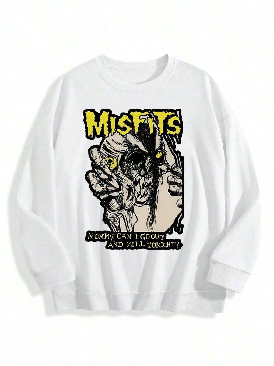 Punk Skull Graphic Crew Neck Sweatshirt – Edgy Statement Piece - 白色 - 查看 1