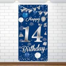 D14th Birthday Decorations For Boys Girls Happy 14th Birthday Banner Large Size Blue Silver Birthday Backdrop Banner For 14 Years Old Anniversary Birthday Party Photo Prop Booth Background Deco10 - 藍色 - 查看 1