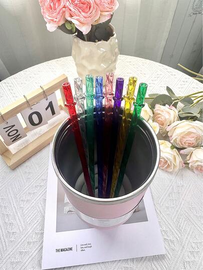 （8支装）可重复使用的闪光吸管，带刷子，兼容史丹利杯、马克杯配件、替换吸管，适用于旅行保温杯，也可用于普通玻璃杯和其他杯子。颜色：薄荷绿、粉色、红色、黄色、蓝色、绿色、透明色、紫色