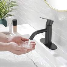 YUUTY Mezcladora para Lavabo de Baño - Acero inoxidable Grifo de baño de un, para Baño Grifo para con cubierta, Llave Mezcladora para Lavabo con 2 Mangueras. (Negro mate) - Negro Mate - Ver 4