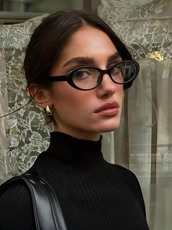 1 件复古小框椭圆形眼镜，优雅精致的女士透明镜片眼镜