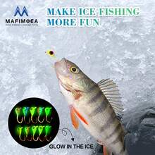 MAFIMOEA 20 piezas Conjunto de señuelos de pesca de hielo que brillan en la oscuridad, caja de almacenamiento exquisita y conveniente, mejor accesorio para la pesca de invierno, adecuado para percas y black bass del norte