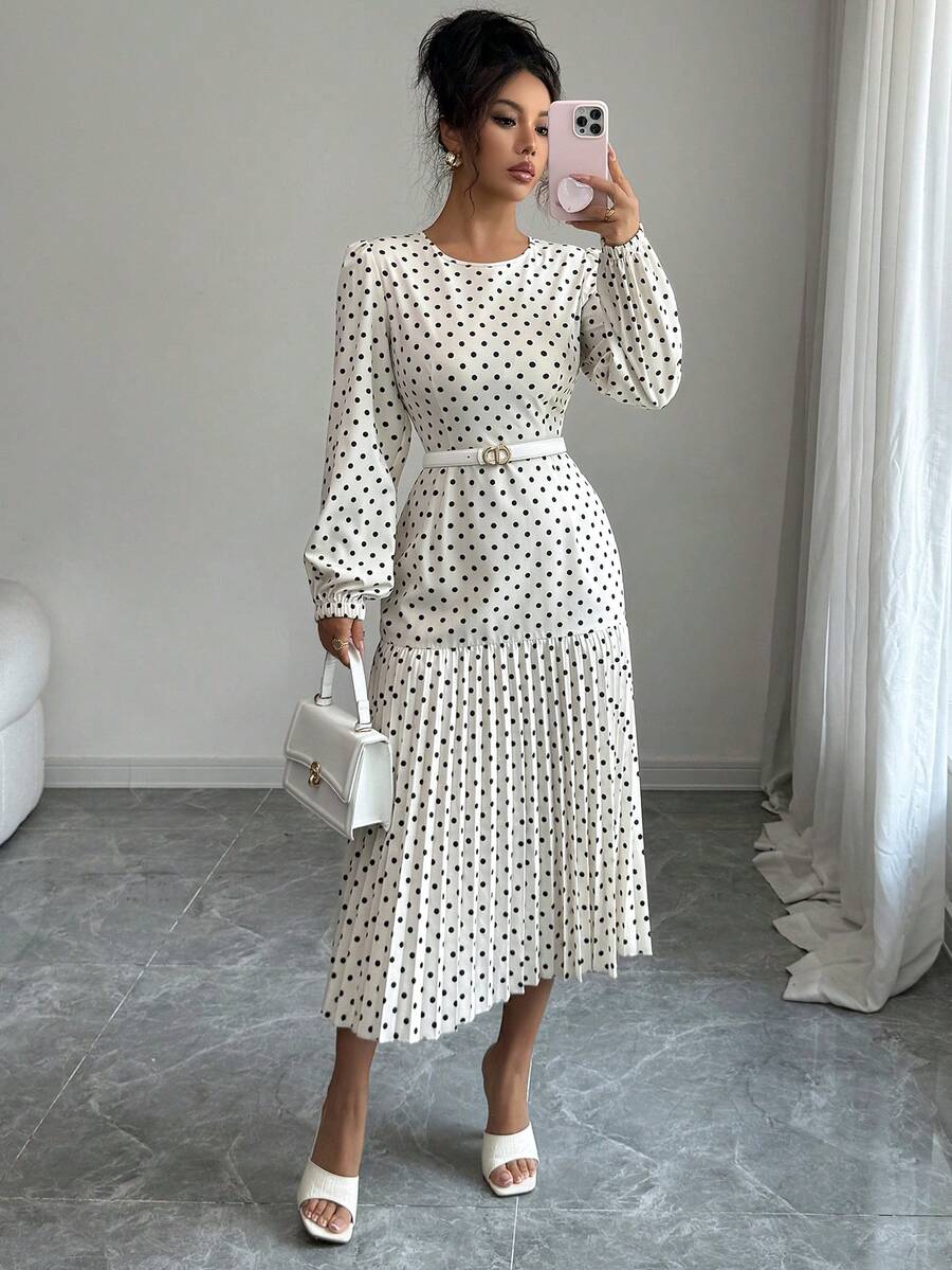 2025 Autumn And Winter New Polka Dot Woven Fabric Medium Long Dress For Evening Dates, Festivals, Weddings, Home Offices, Gardens, Formal Dinners, All Seasons